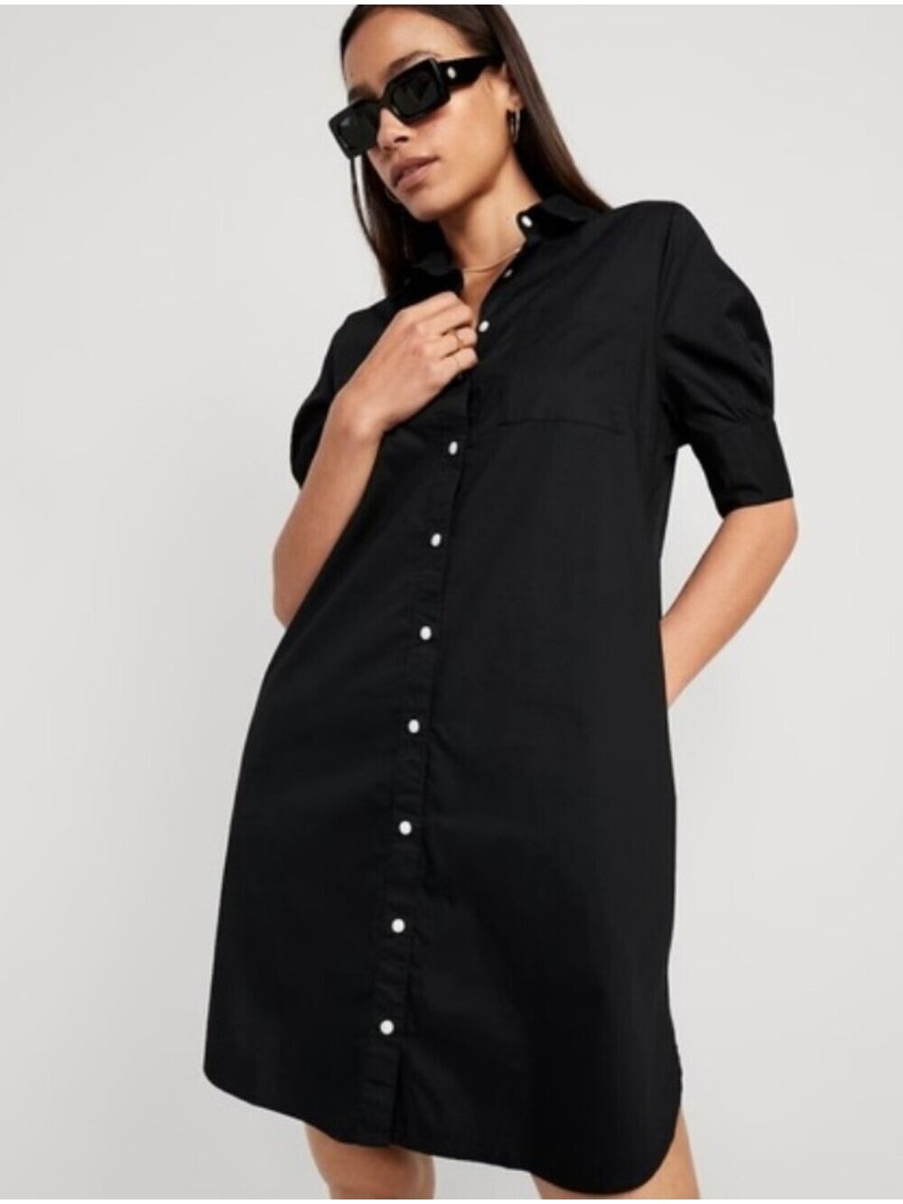 XS • Old Navy • Black Button-Front Shirt Dress
